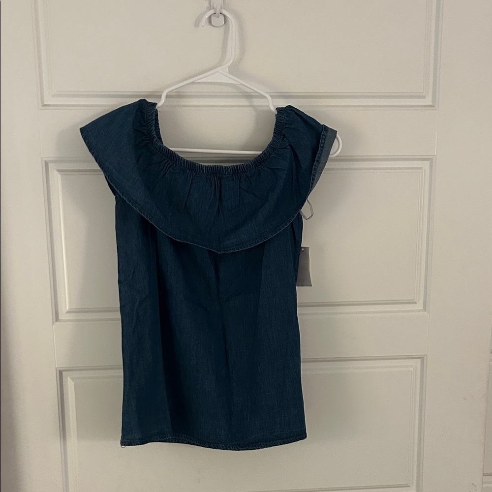 NWT! Sears Chambray Ruffle Blouse